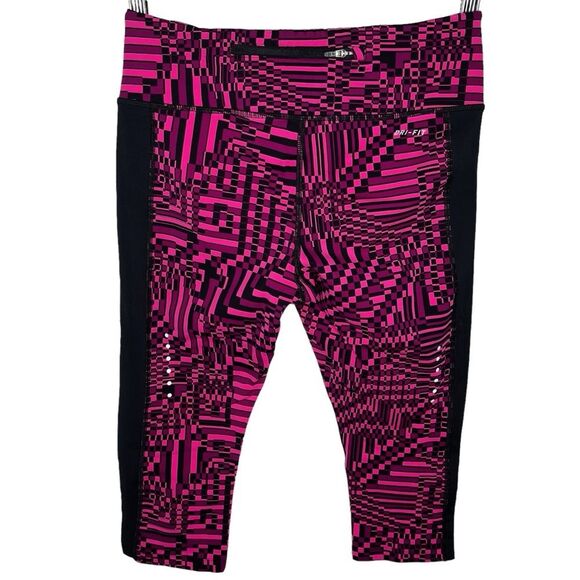 Nike Dri-Fit Epic Lux Capri Leggings sz M * Pink Black Running Capris Workout - Picture 2 of 3